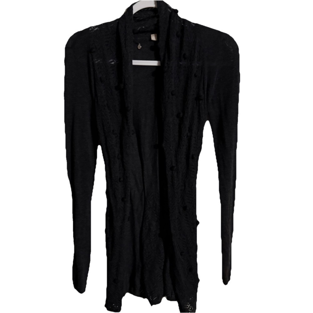 Anthropologie Knitted & Knotted Womens XS Charcoal Gray Lace Belted Cardigan
